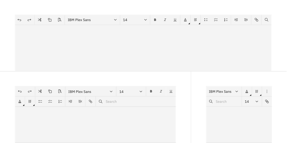 Responsive versions of a text toolbar. Responsive versions of a text toolbar.